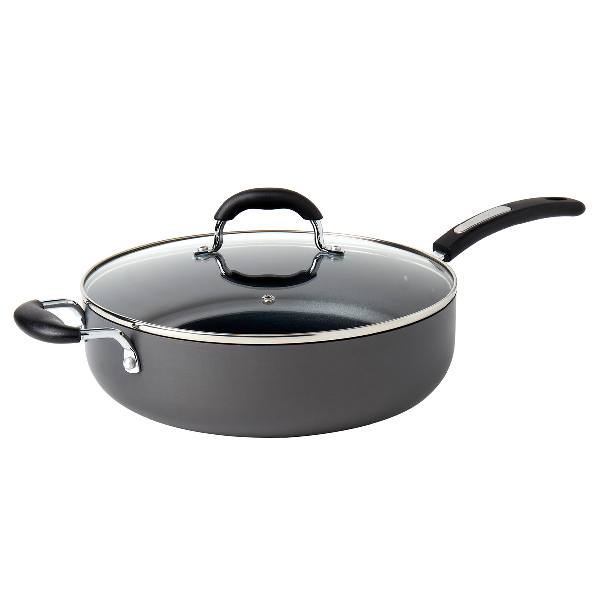 6-Quart Hard Anodized Aluminum Non-Stick Jumbo Cooker Sauté Pan with Glass Lid