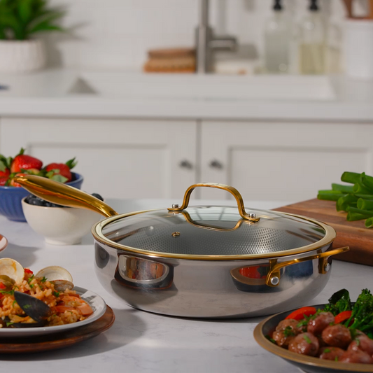 11.25" Titanium Sauté Pan with GeoGlide™ Surface & Glass Lid, Gold