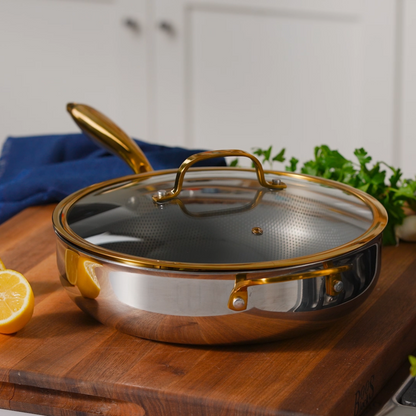 11.25" Titanium Sauté Pan with GeoGlide™ Surface & Glass Lid, Gold