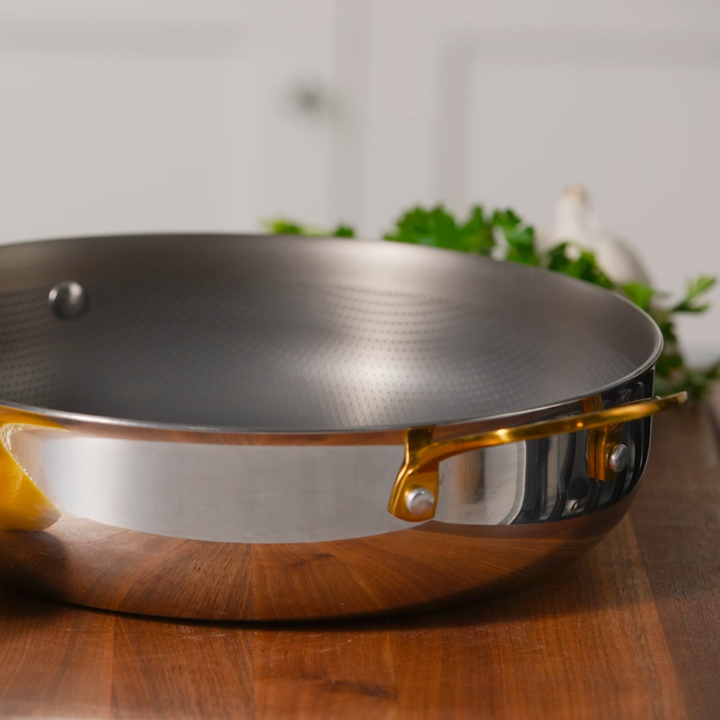 11.25" Titanium Sauté Pan with GeoGlide™ Surface & Glass Lid, Gold