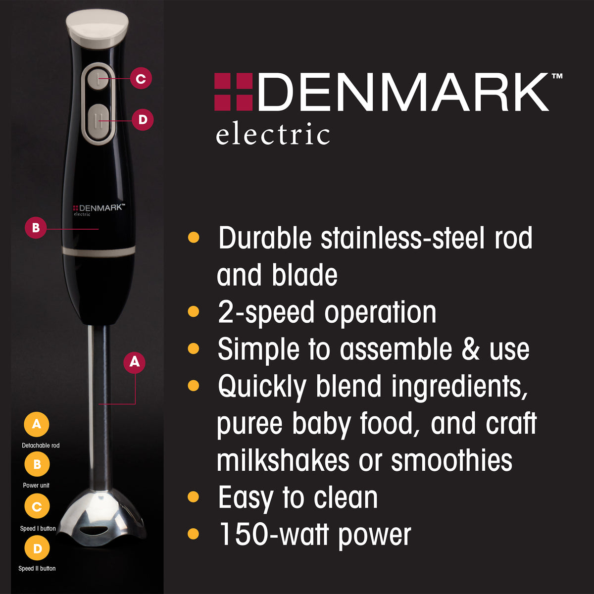 2-Speed Hand Held Immersion Blender, Black