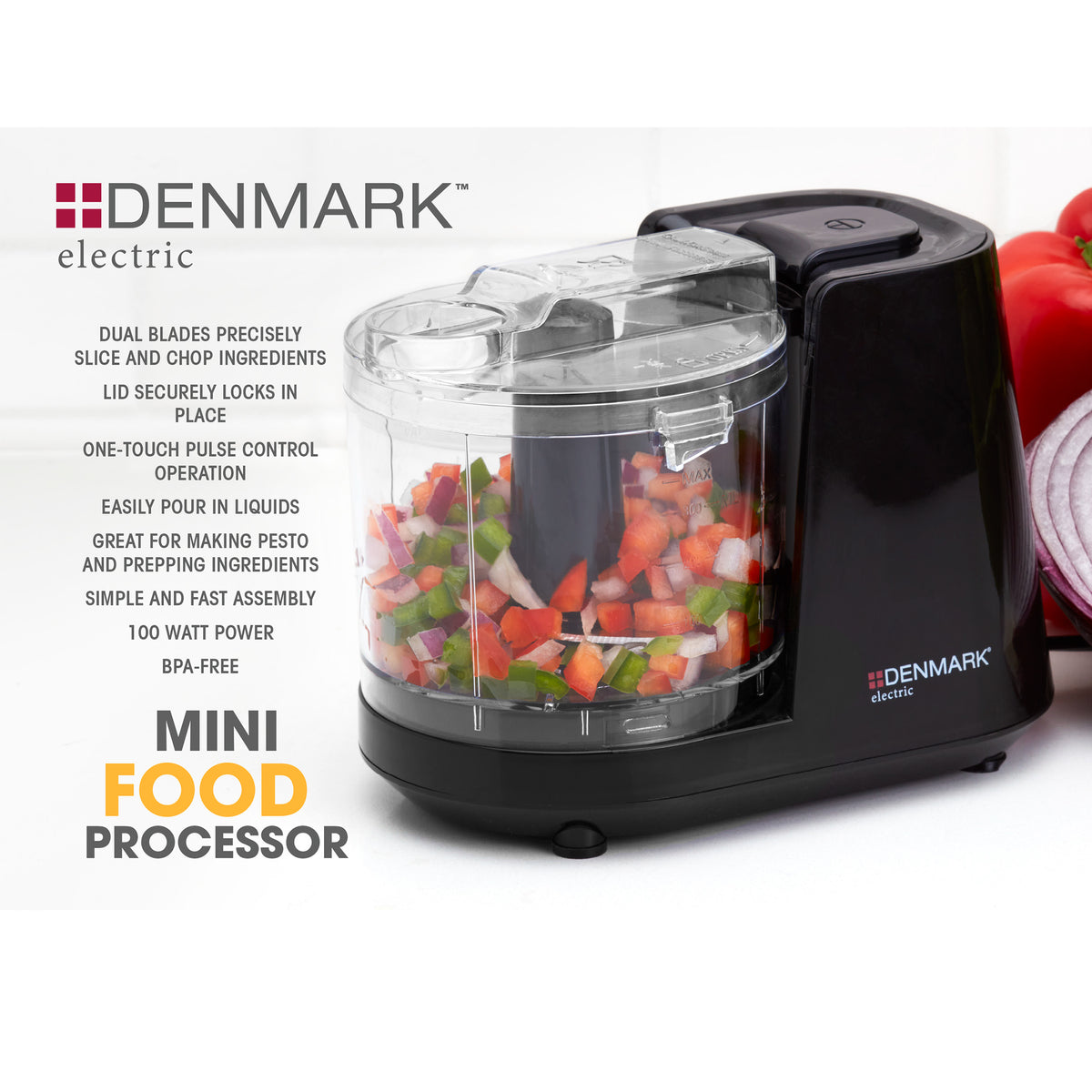 1.5-Cup Food Chopper Processor with One-Touch Pulse Control, Black