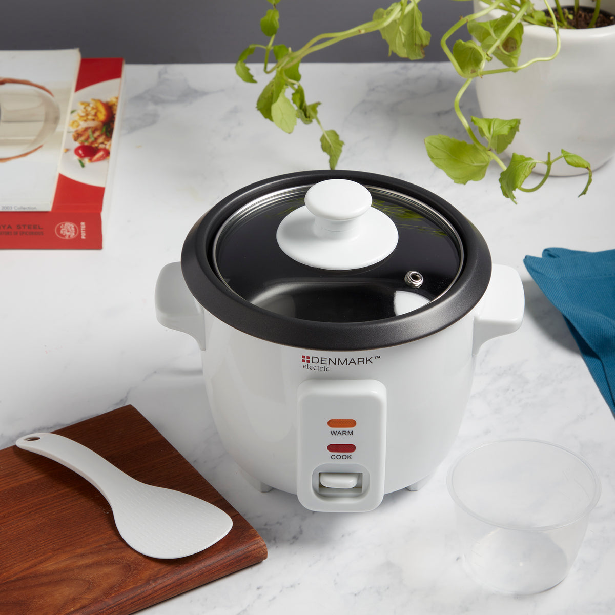 4-Cup Electric Rice Cooker with Non-Stick Removable Pot, White