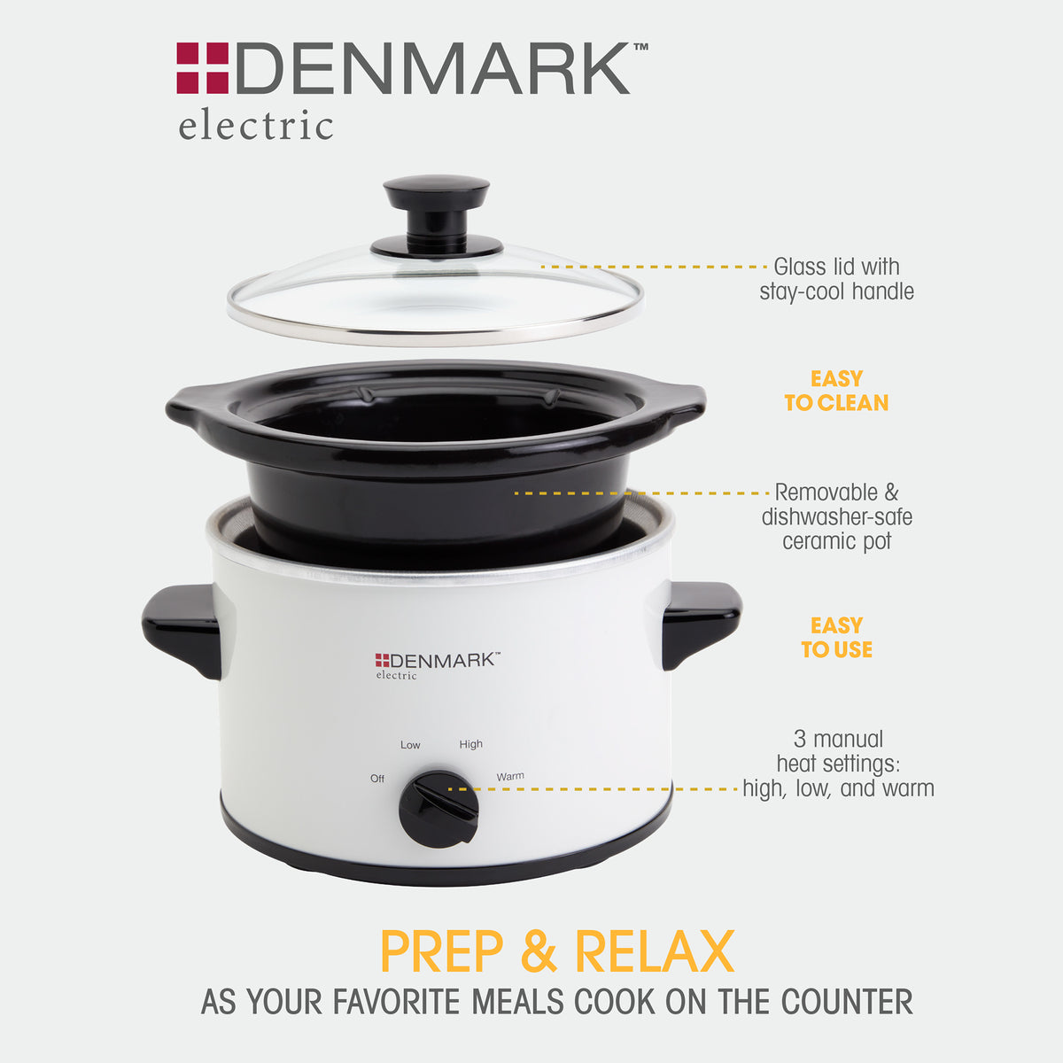 1.5-Quart Electric Slow Cooker with Non-Stick Removable Pot, White