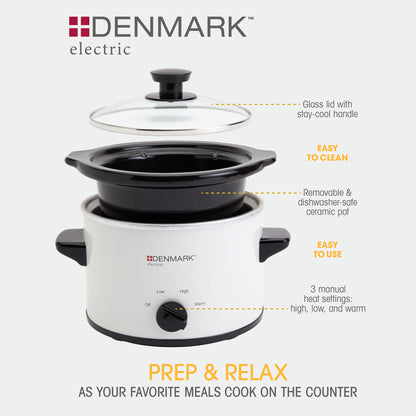 1.5-Quart Electric Slow Cooker with Non-Stick Removable Pot, White