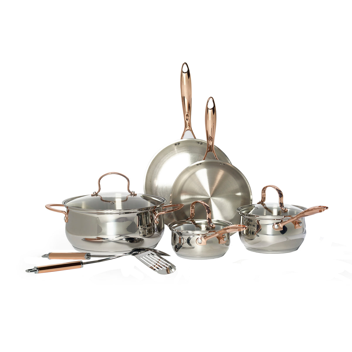 10-Piece Stainless Steel Cookware Set with Rose Gold