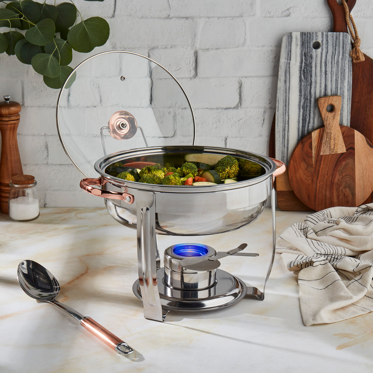 4-Quart Stainless-Steel Chafing Dish with Rose Gold, 8-Piece Set