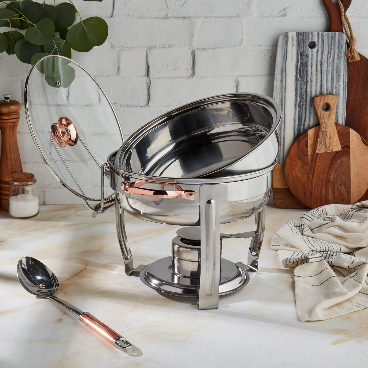 4-Quart Stainless-Steel Chafing Dish with Rose Gold, 8-Piece Set
