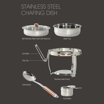 4-Quart Stainless-Steel Chafing Dish with Rose Gold, 8-Piece Set