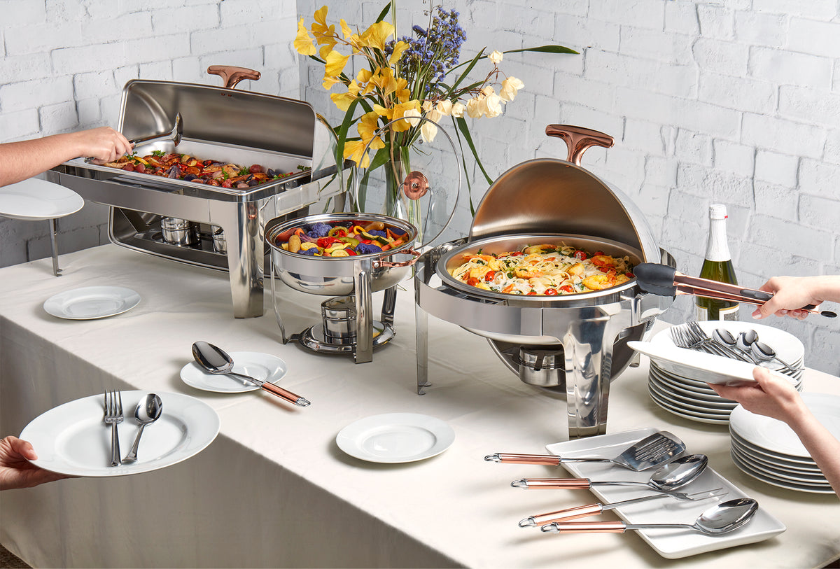 9.5-Quart Stainless-Steel Chafing Dish with Rose Gold, 6-Piece Set
