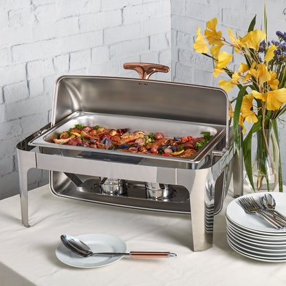 9.5-Quart Stainless-Steel Chafing Dish with Rose Gold, 6-Piece Set