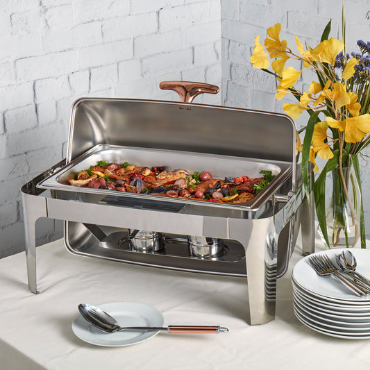 9.5-Quart Stainless-Steel Chafing Dish with Rose Gold, 6-Piece Set