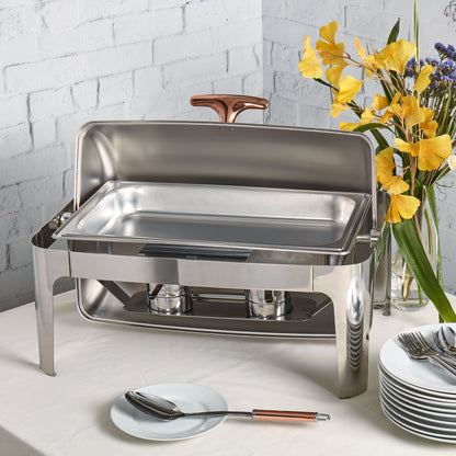 9.5-Quart Stainless-Steel Chafing Dish with Rose Gold, 6-Piece Set