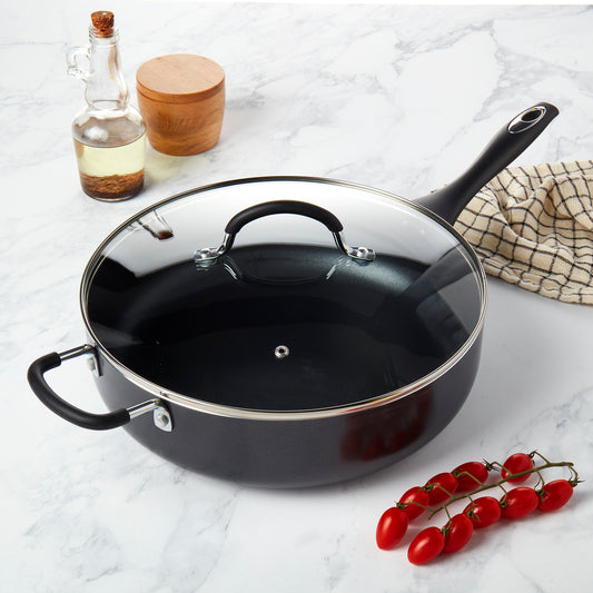 6-Quart Non-Stick Aluminum Jumbo Cooker Sauté Pan with Glass Lid