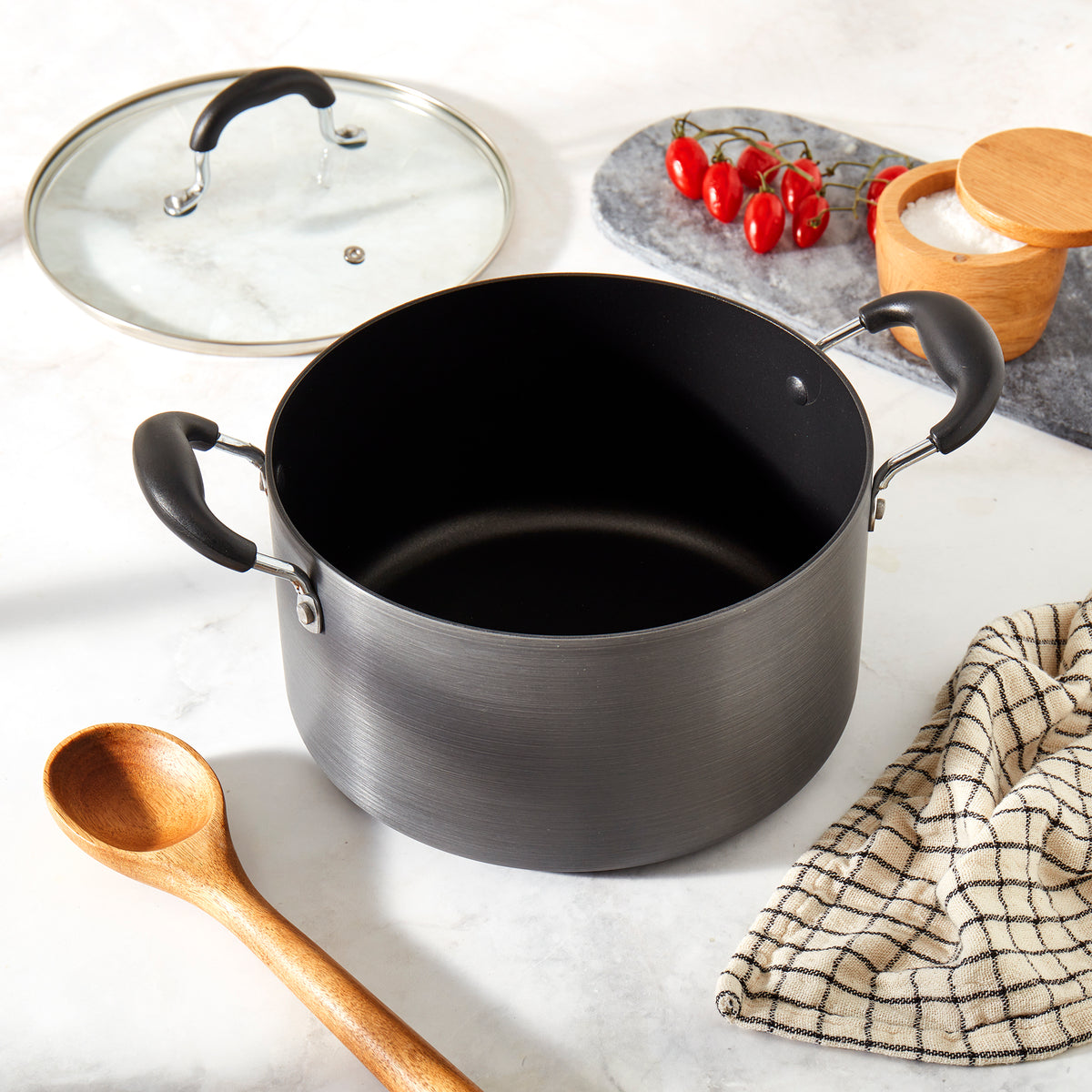 6-Quart Hard Anodized Aluminum Non-Stick Dutch Oven Stock Pot with Glass Lid