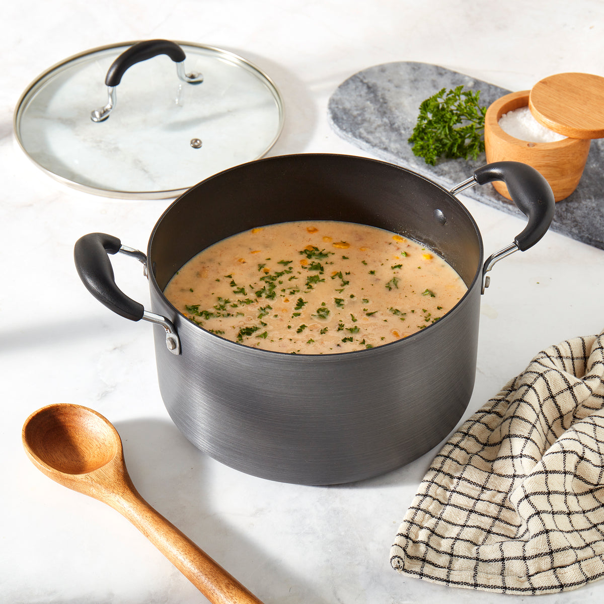 6-Quart Hard Anodized Aluminum Non-Stick Dutch Oven Stock Pot with Glass Lid