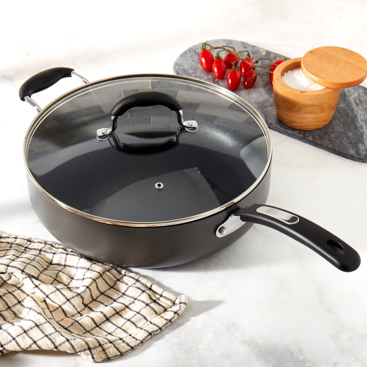 6-Quart Hard Anodized Aluminum Non-Stick Jumbo Cooker Sauté Pan with Glass Lid