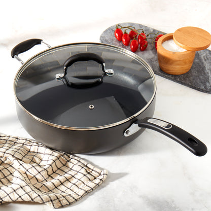 6-Quart Hard Anodized Aluminum Non-Stick Jumbo Cooker Sauté Pan with Glass Lid