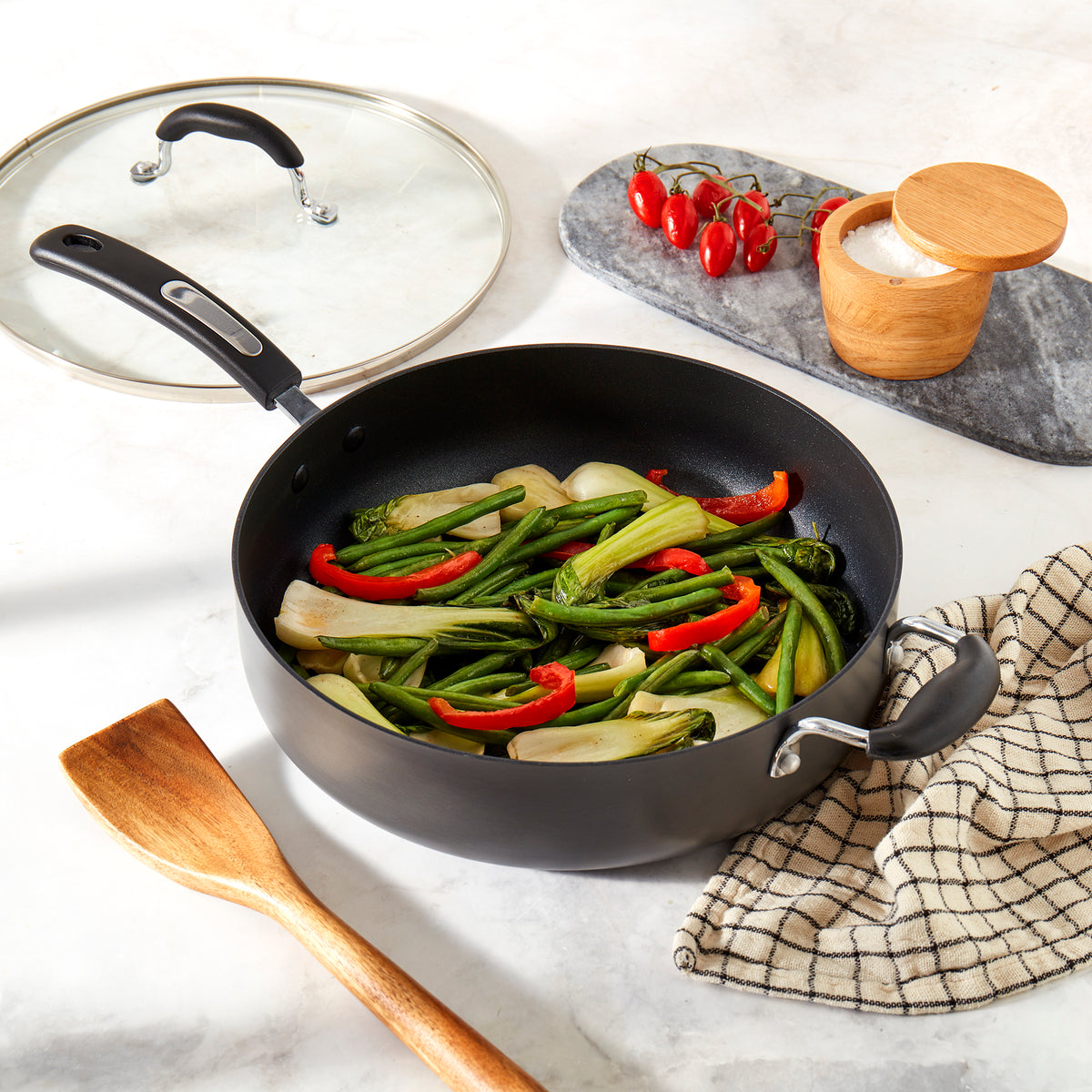 6-Quart Hard Anodized Aluminum Non-Stick Jumbo Cooker Sauté Pan with Glass Lid