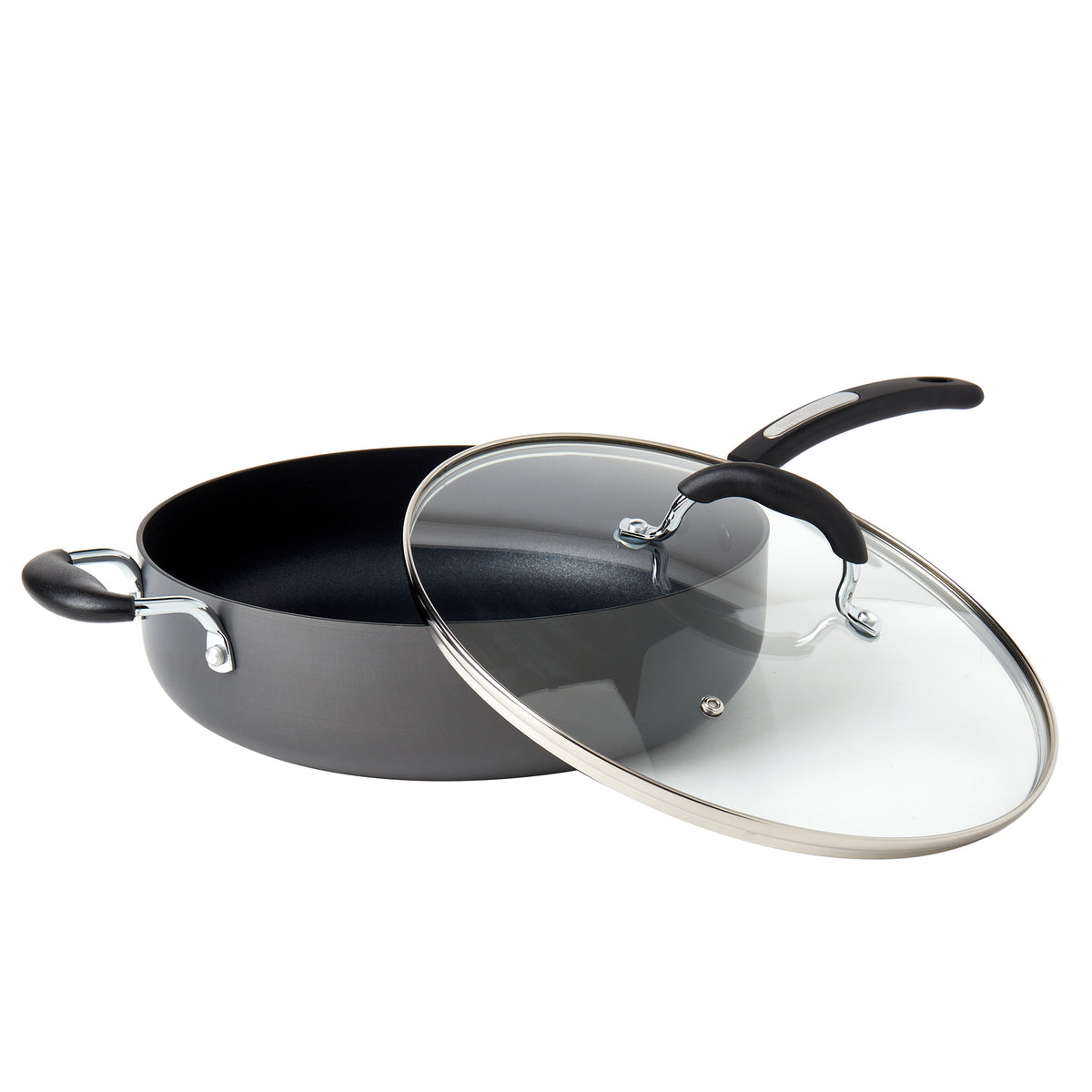 6-Quart Hard Anodized Aluminum Non-Stick Jumbo Cooker Sauté Pan with Glass Lid
