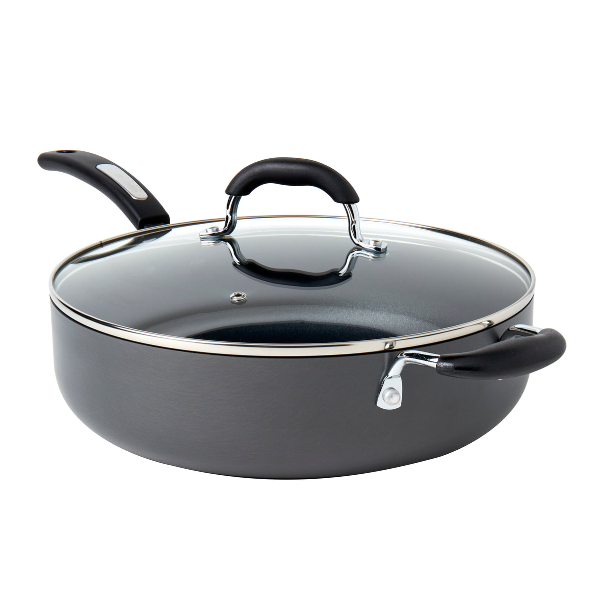 6-Quart Hard Anodized Aluminum Non-Stick Jumbo Cooker Sauté Pan with Glass Lid