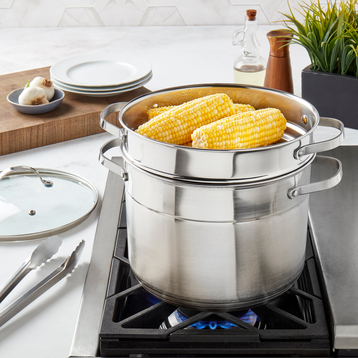 8-Quart Stainless Steel Multi Cooker Stock Pot with Steamer Insert