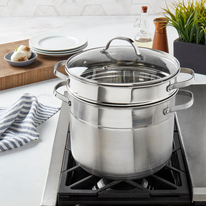 8-Quart Stainless Steel Multi Cooker Stock Pot with Steamer Insert