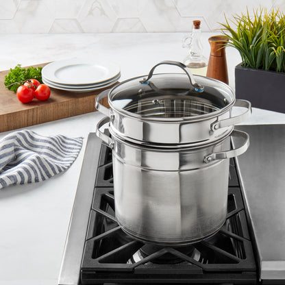 6-Quart Stainless Steel Multi Cooker Stock Pot with Steamer Insert