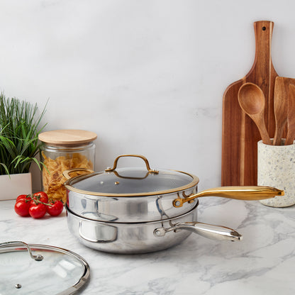 11.25" Titanium Sauté Pan with GeoGlide™ Surface & Glass Lid, Gold