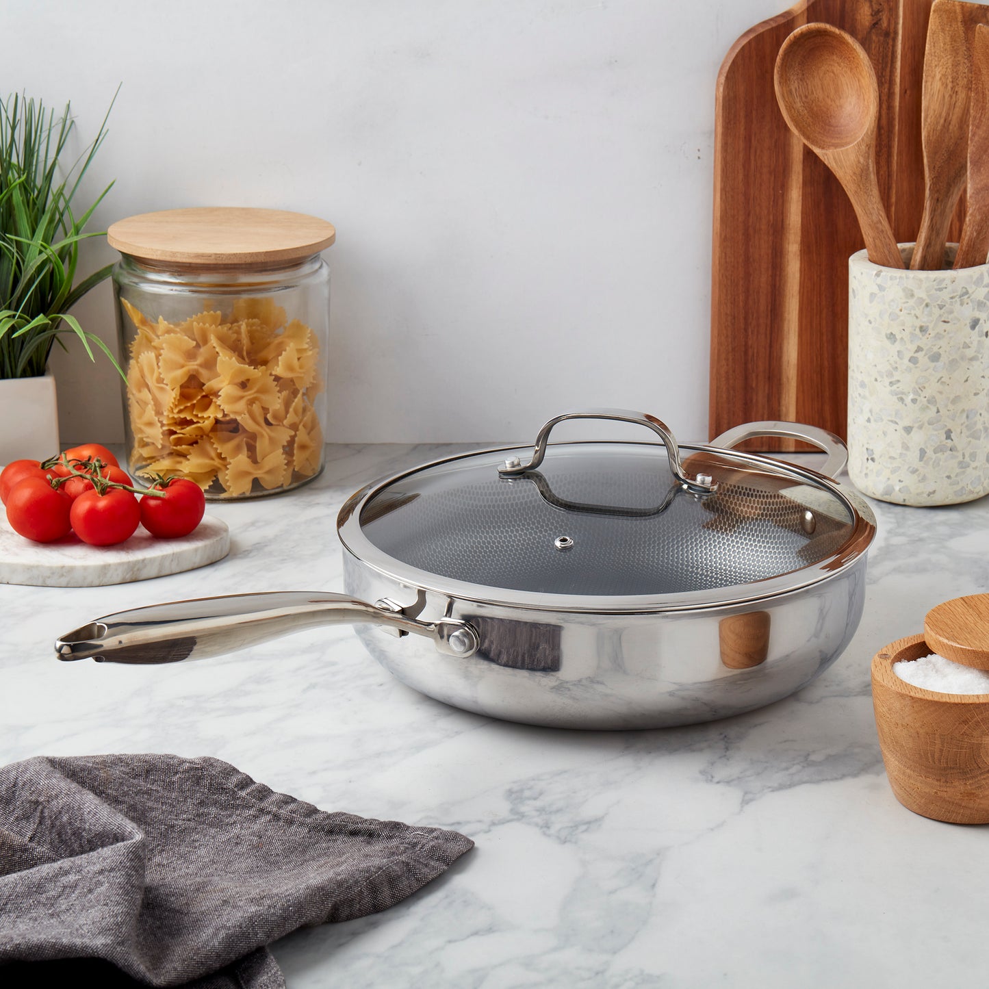 11.25" Titanium Sauté Pan with GeoGlide™ Surface & Glass Lid, Silver