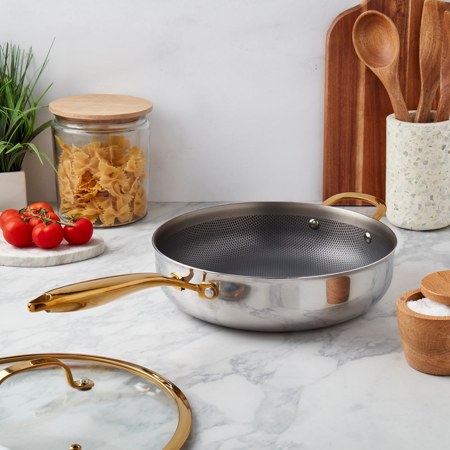 11.25" Titanium Sauté Pan with GeoGlide™ Surface & Glass Lid, Gold