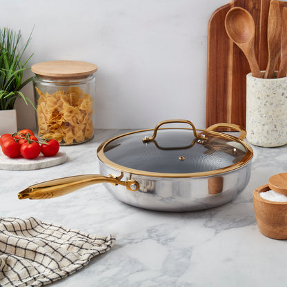 11.25" Titanium Sauté Pan with GeoGlide™ Surface & Glass Lid, Gold