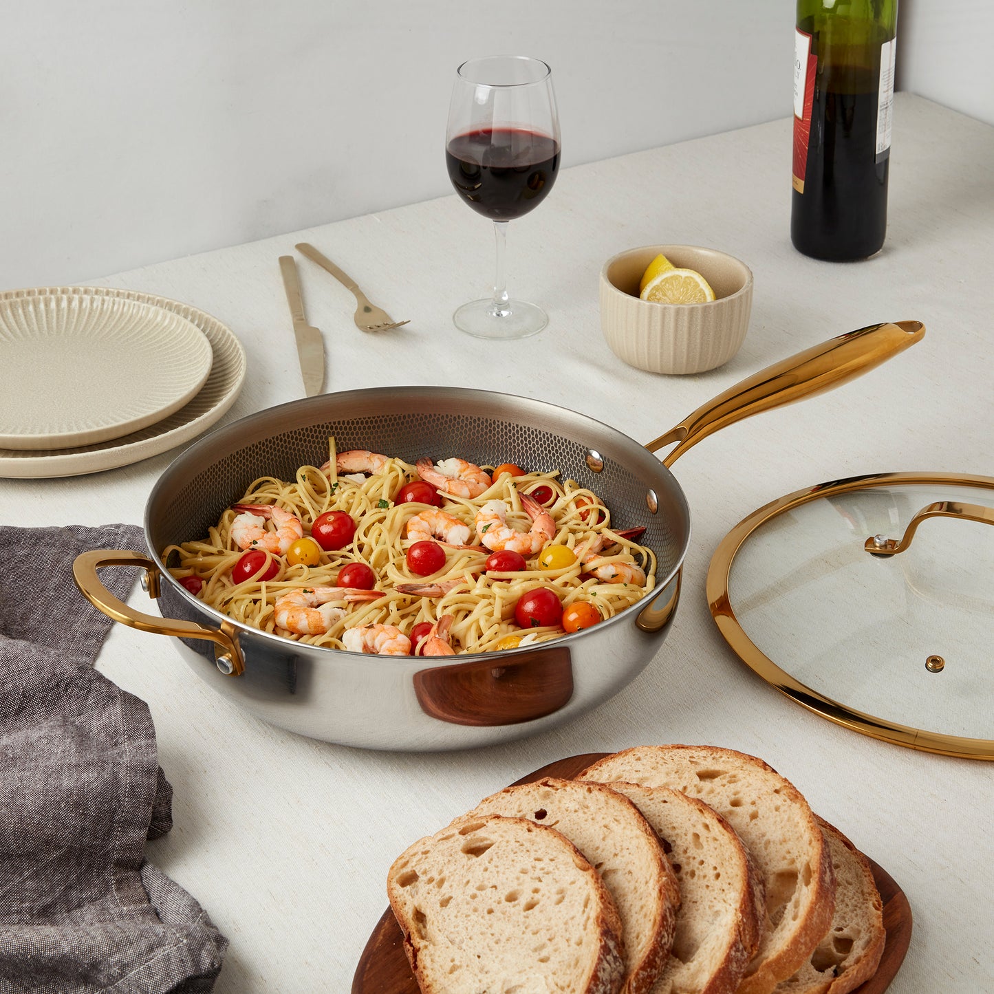 11.25" Titanium Sauté Pan with GeoGlide™ Surface & Glass Lid, Gold