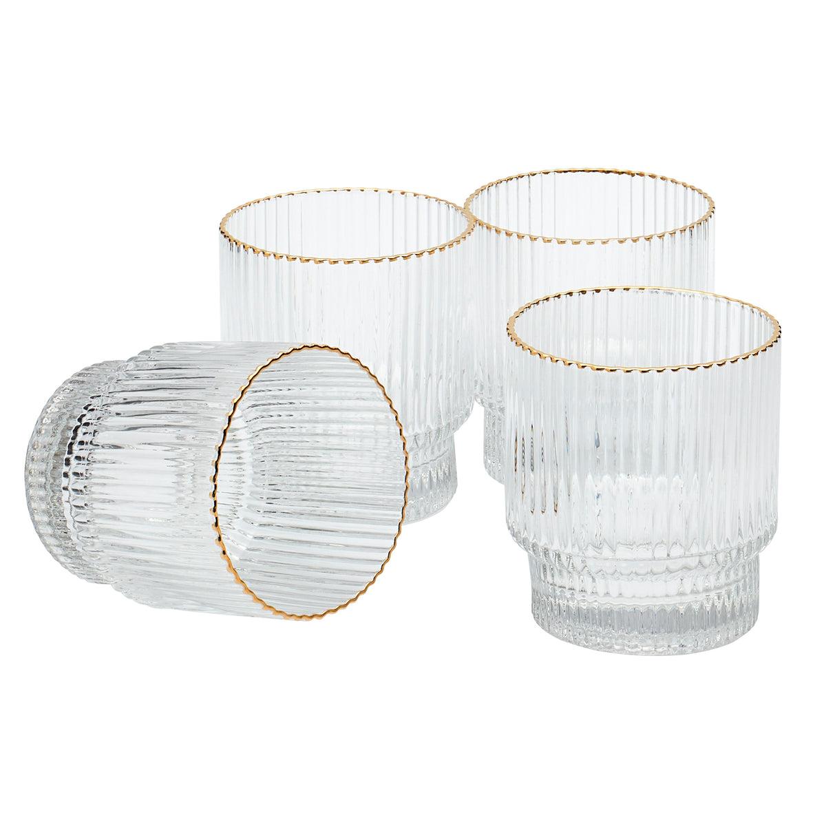 Gold Rim Double Old-Fashioned Drinking Rocks Glasses, Set of 4