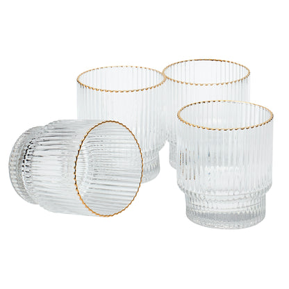 Gold Rim Double Old-Fashioned Drinking Rocks Glasses, Set of 4