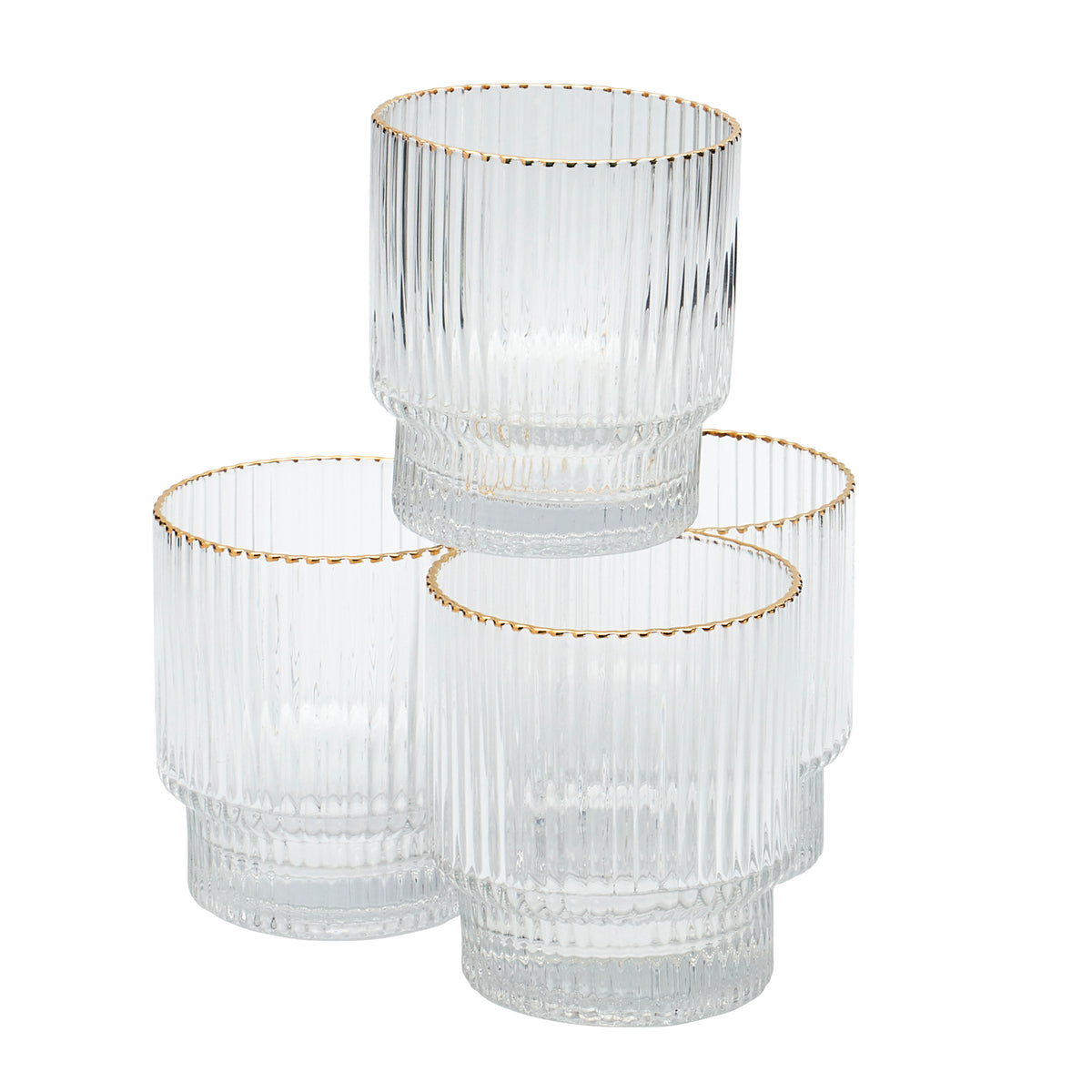 Gold Rim Double Old-Fashioned Drinking Rocks Glasses, Set of 4