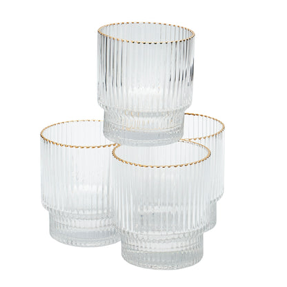 Gold Rim Double Old-Fashioned Drinking Rocks Glasses, Set of 4