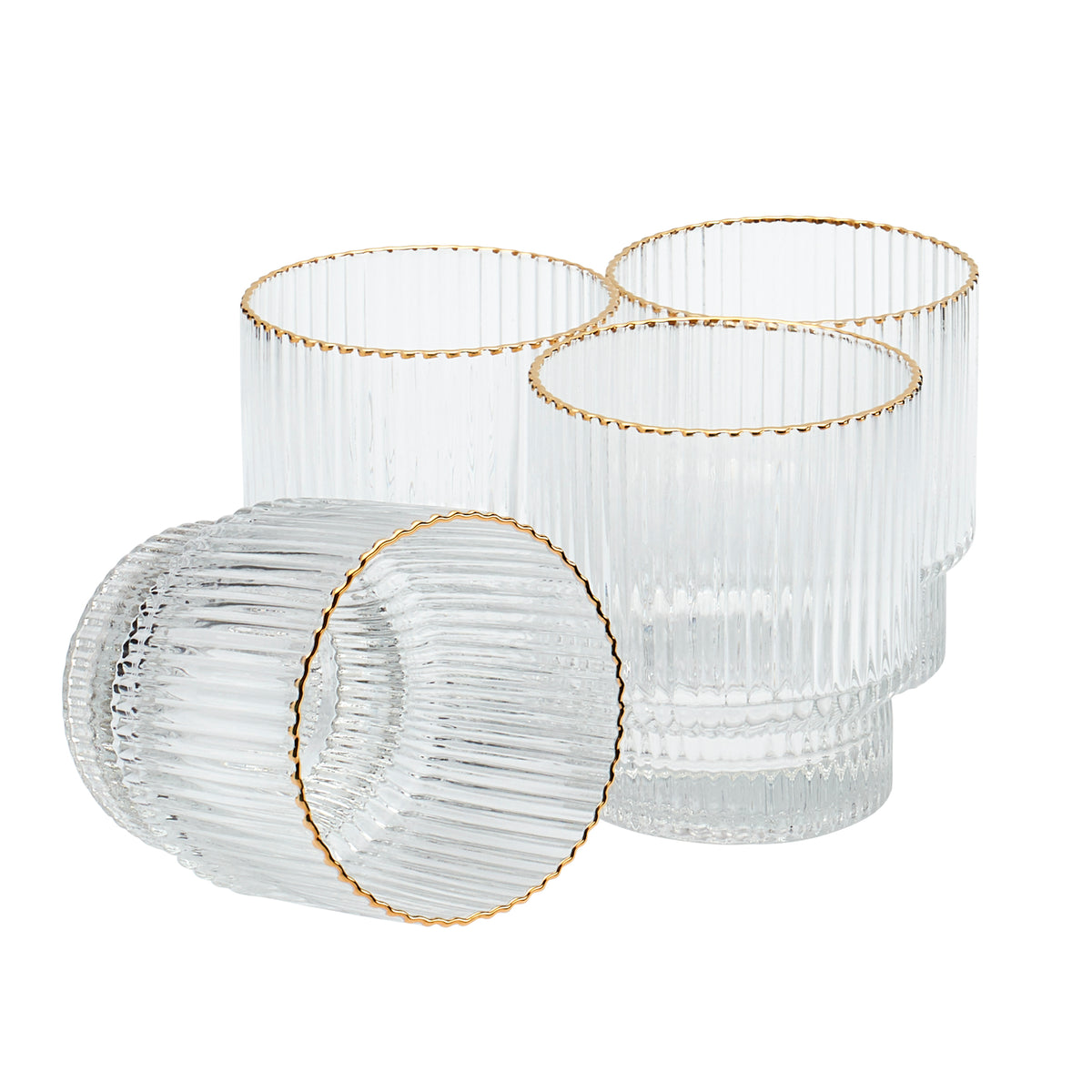 Gold Rim Double Old-Fashioned Drinking Rocks Glasses, Set of 4