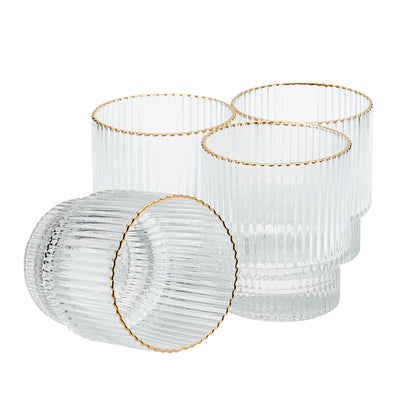 Gold Rim Double Old-Fashioned Drinking Rocks Glasses, Set of 4