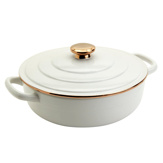 3-Quart Stoneware Casserole Pan Baking Dish, White