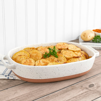 2.4-Quart Speckled White Oval Stoneware Casserole Pan Baking Dish