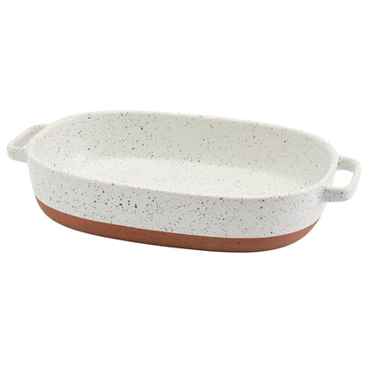2.4-Quart Speckled White Oval Stoneware Casserole Pan Baking Dish
