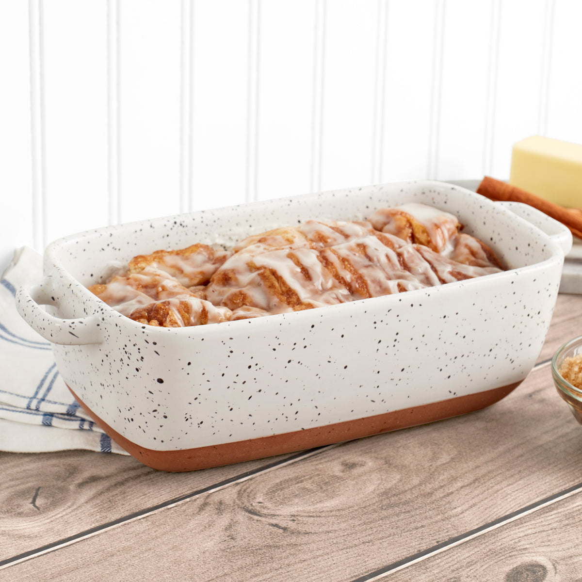1.7-Quart Speckled White Stoneware Loaf Pan Baking Dish